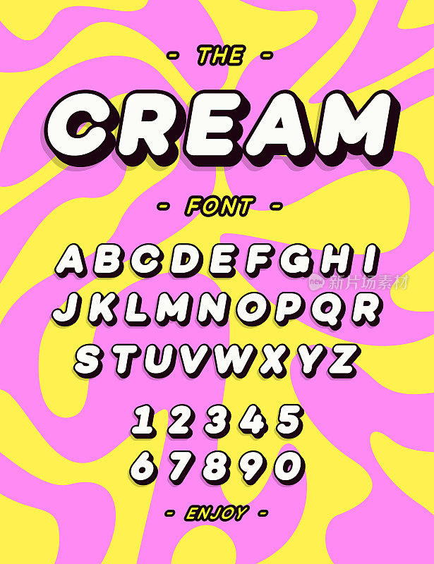 Vector cream现代字体。字母酷排版插图，动画